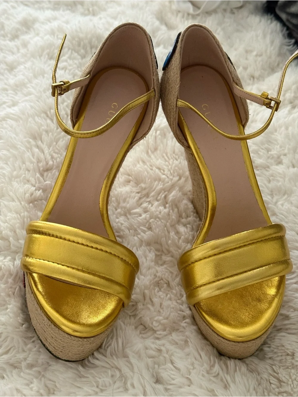 Gucci Metallic Gold Leather High Wedge Espadrille Sandals ; size 37 EUC - Picture 8 of 13